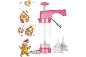 Ourokhome Cookie Press Gun Kit - Clear Tube with 16 Discs and 6 Icing Tips (Red)