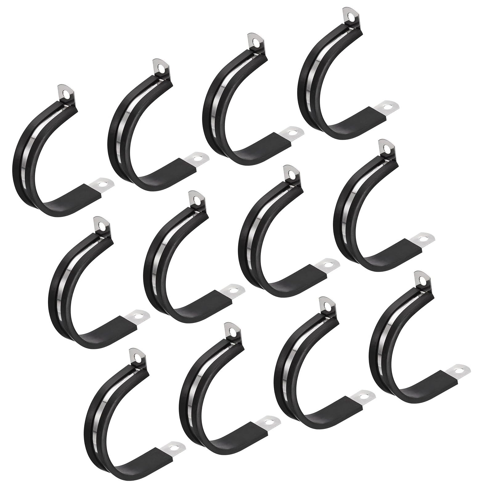 MACHSWON 12Pcs 1-9/16 Inch(40mm) Cable Clamp, Rubber Cushioned Insulated Clamp 304 Stainless Steel R Shape Bracket Metal Pipe Clamp Tube Holder for Wire Hose Tube