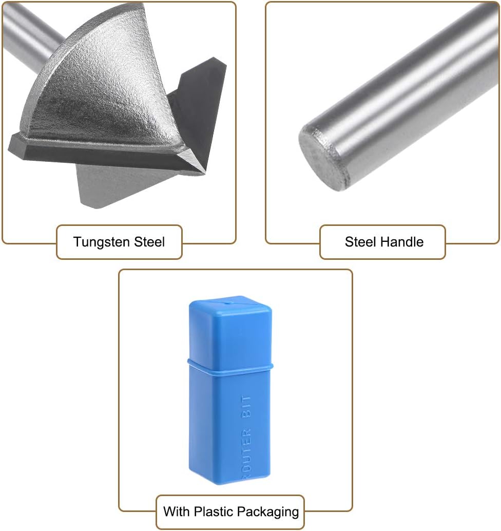 sourcing map 90 Degree V-Groove Router Bit 32mm Dia with 6mm Shank, Titanium Steel Tipped V Grooving Bit (Gray) - Image 5