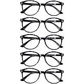 COJWIS Reading Glasses Blue Light Blocking 5 Pack Spring Hinge Fashion Readers for Men and Women Anti Glare Filter Eyeglasses (5 black, 3.00)