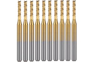 HOZLY 10Pcs 1/8'' Shank 2.0mm Titanium Coat Carbide End Mill Engraving Bits CNC Rotary Burrs Tool for PCB Mould Plastic Fiber Carbon Fiber Hardwood