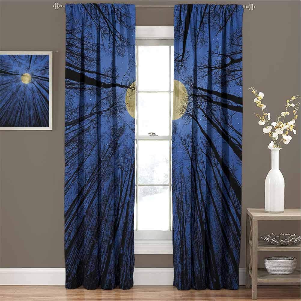Toopeek Nature Blackout Curtain Full Moon Depiction in Woods Star Night Heavenly Lunar Treetops Up Space Universe Art 2 Panels W72 x L72 Inch Blue