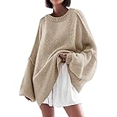 Saodimallsu Womens Oversized Sweater Chunky Crew Neck Long Lantern Sleeve Knit Fall Trendy Tunic Sweaters Top