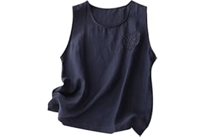 LMDUDAN Linen Tank Tops for Women 2024 Summer Vacation Lounge Tees Loose Fit Sleeveless Scoop Neck Shirts Lightweight Tshirts