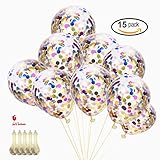 Clear latex balloons Confetti birthday Party - 15 Pieces 12'' Round Clear Latex Free Balloon - Wedding, Christmas and Party Decorations Filled with Glitter Confetti Balloons