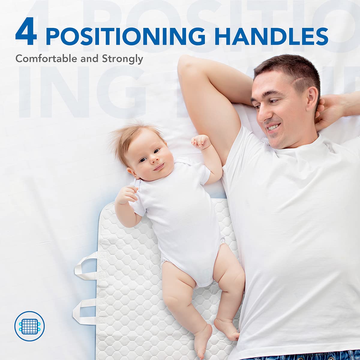 OasisSpace Washable Bed Pad with Handles - 2 Pack Waterproof Reusable Incontinence Underpad with 4 Straps, Bed Transfer Pad on Hospital & Home Care, Super Absorbent & Soft Top Layer 34'' x 36''