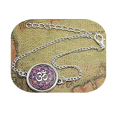 Lamnxjuf Om Bracelet Yoga Bijoux Violet Fleur De Lotus Om