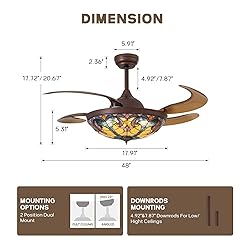 CROSSIO 48 Inch Tiffany Ceiling Fan with Light