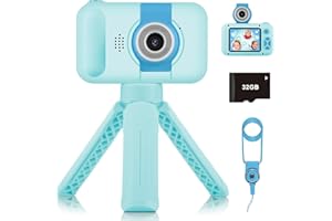 ARNSSIEN Kids Camera with Tripods, 180° Flip Lens Selfie Camera for Toddler, HD Kids Digital Camera with 2.4in IPS Screen, Toddler Camera with 32GB Card, Ideal Birthday Toy for 3-8 Year Old Girls/Boys