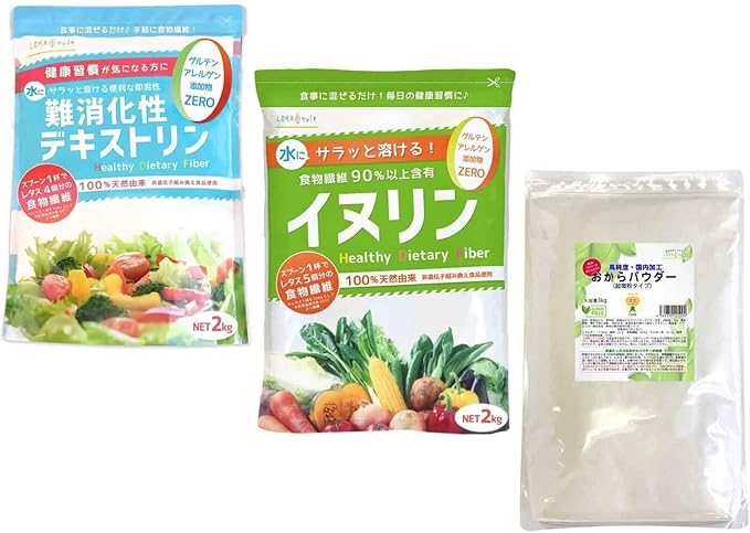 Amazon Lohastyle 人気商品お得セット おから3kg イヌリア2kg 難消化性デキストリン2kg各1袋 低糖質ダイエット Lohastyle 健康食品 通販
