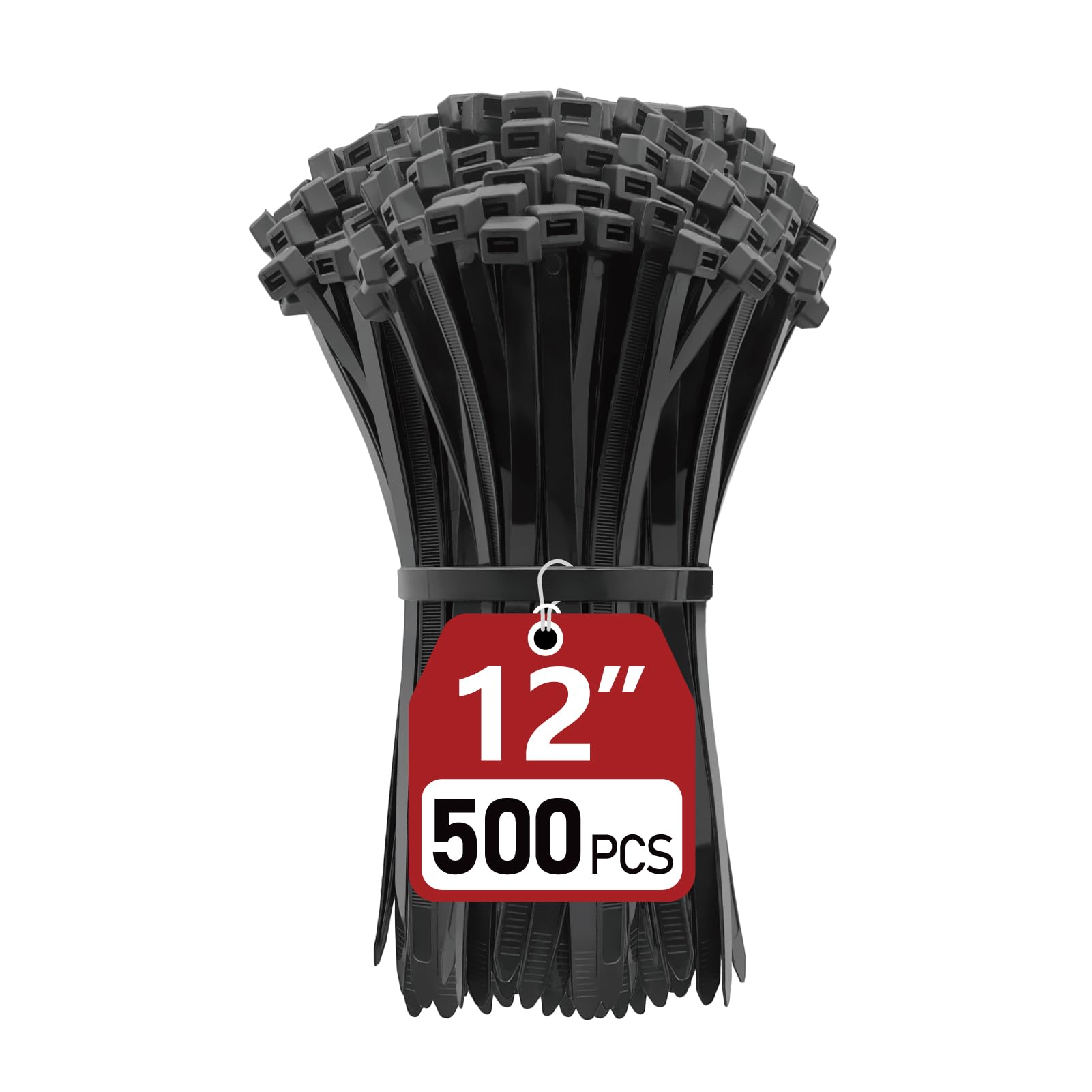 Zip Ties Heavy Duty 12 inch (500 Pack), Heavy Duty Cable Ties with 120 lb Tensile Strength for Outdoor Use, Black Wire Ties, Paloka Image