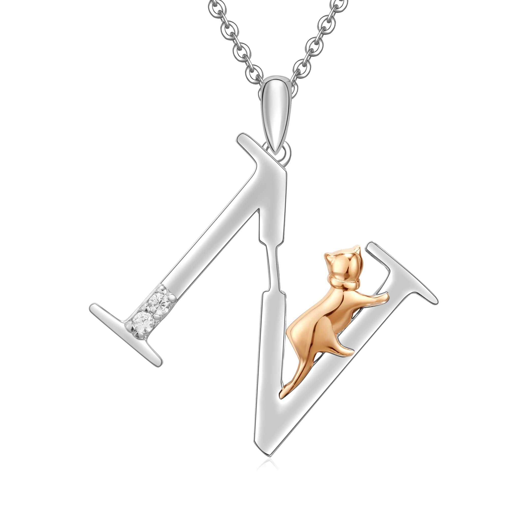 Initial Necklace for Women 925 Sterling Silver Cat kitten Letter Pendant Gift for Women