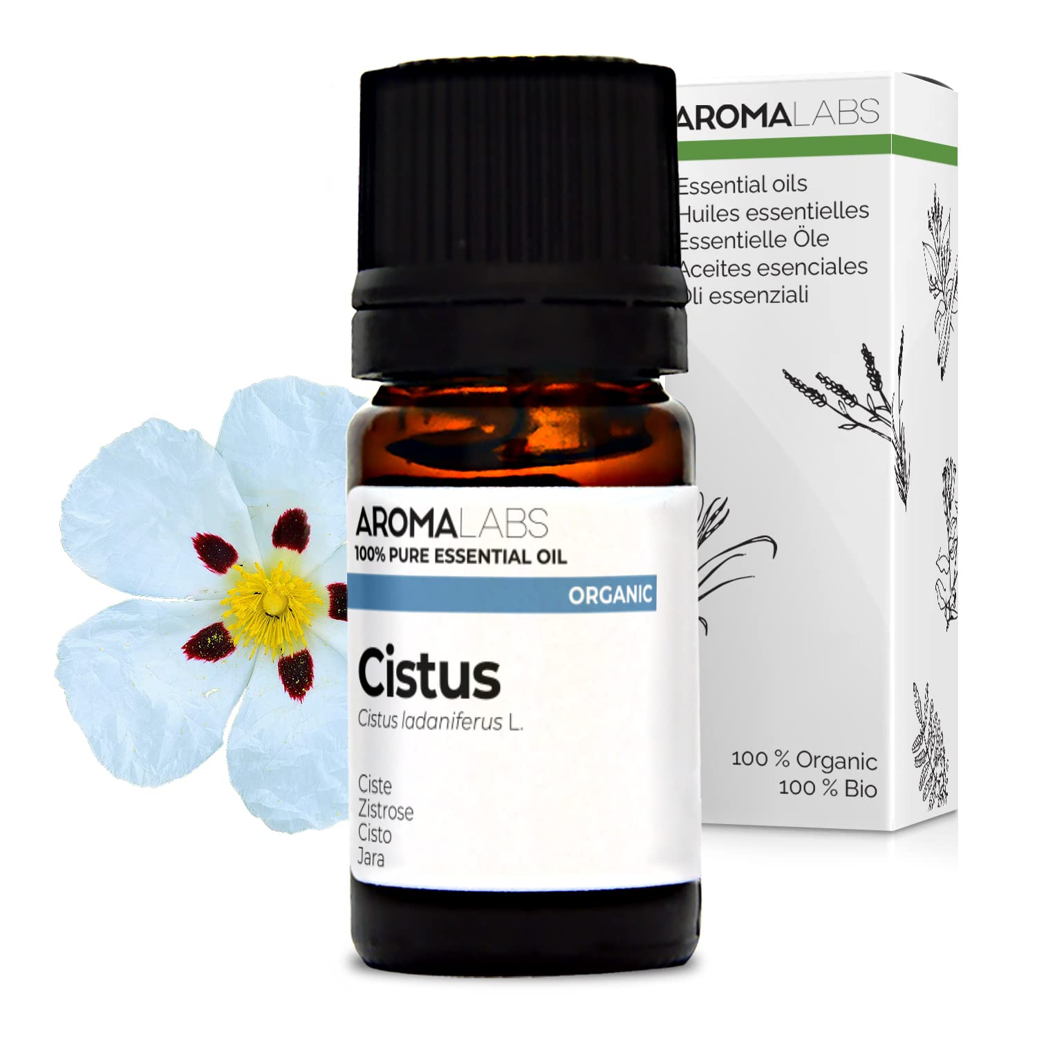 BIO - CISTUS Essential Oil - 5mL - 100% Pure, Natural, Chemotyped and AB Certified - AROMA LABS (French Brand)