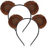ACO-UINT 2PCS Bear Ears Headband, Brown Furry Animal Ears Headband for Women Girls Adults Cute Halloween Movable Head band for Cosplay Party Costume Daily Care Hairband for Makeup Washing Face