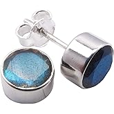SilverStarJewel 925 Sterling Silver Natural Round Labradorite Earrings 0.3" Art Gift