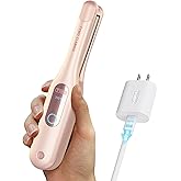 TYMO Cordless Mini Flat Iron for Short Hair, Portable 0.65 Inch Curling Iron for Travel, Hair Straightener and Curler 2 in 1, Ceramic Small Pencil Flat Iron with Curved, Dual Voltage, Pink