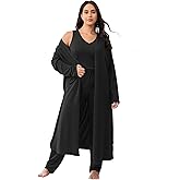 Vaimti plus size 3 Piece Casual Cardigan Vest Pants Set, Women's Pajama Loungewear Set Casual Homewear Set