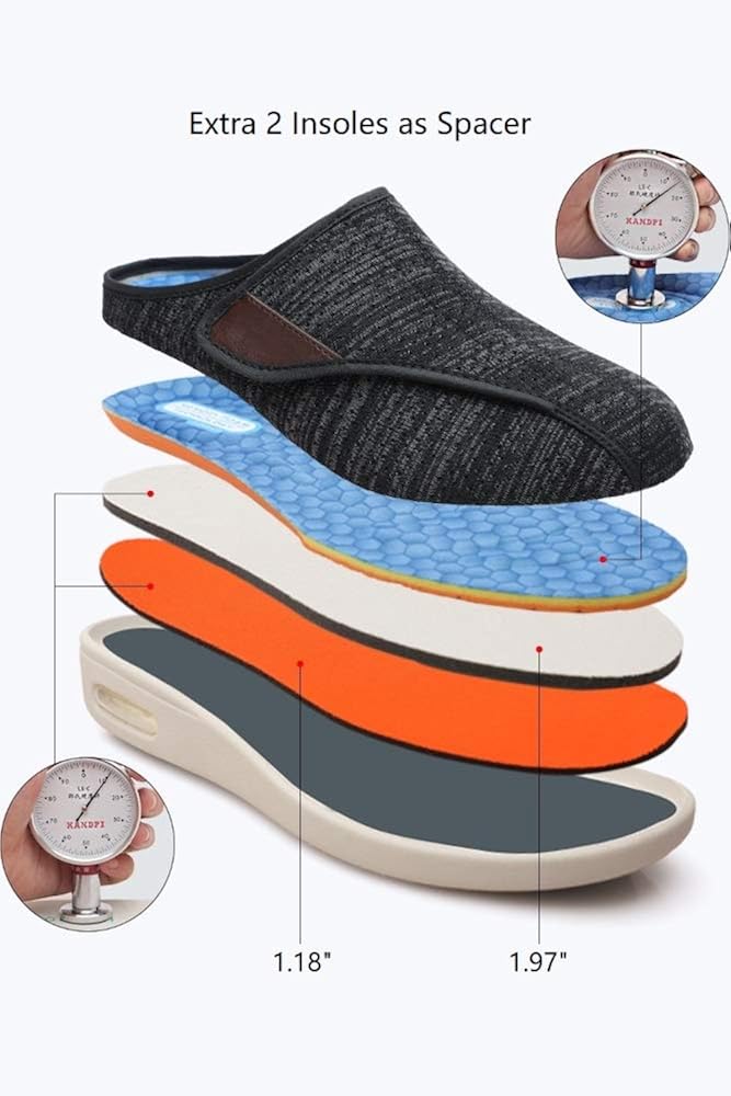 DENACARE Women's Wide Width Slipper with Velcro Closure Lightweight Memory Foam for Swollen Feet: Shoes