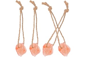 Toddmomy 4Pcs Salt Lick Natural Mineral Salts Block on Rope Hanging Small Animals Chew Toys for Rabbit, Goat and Deer