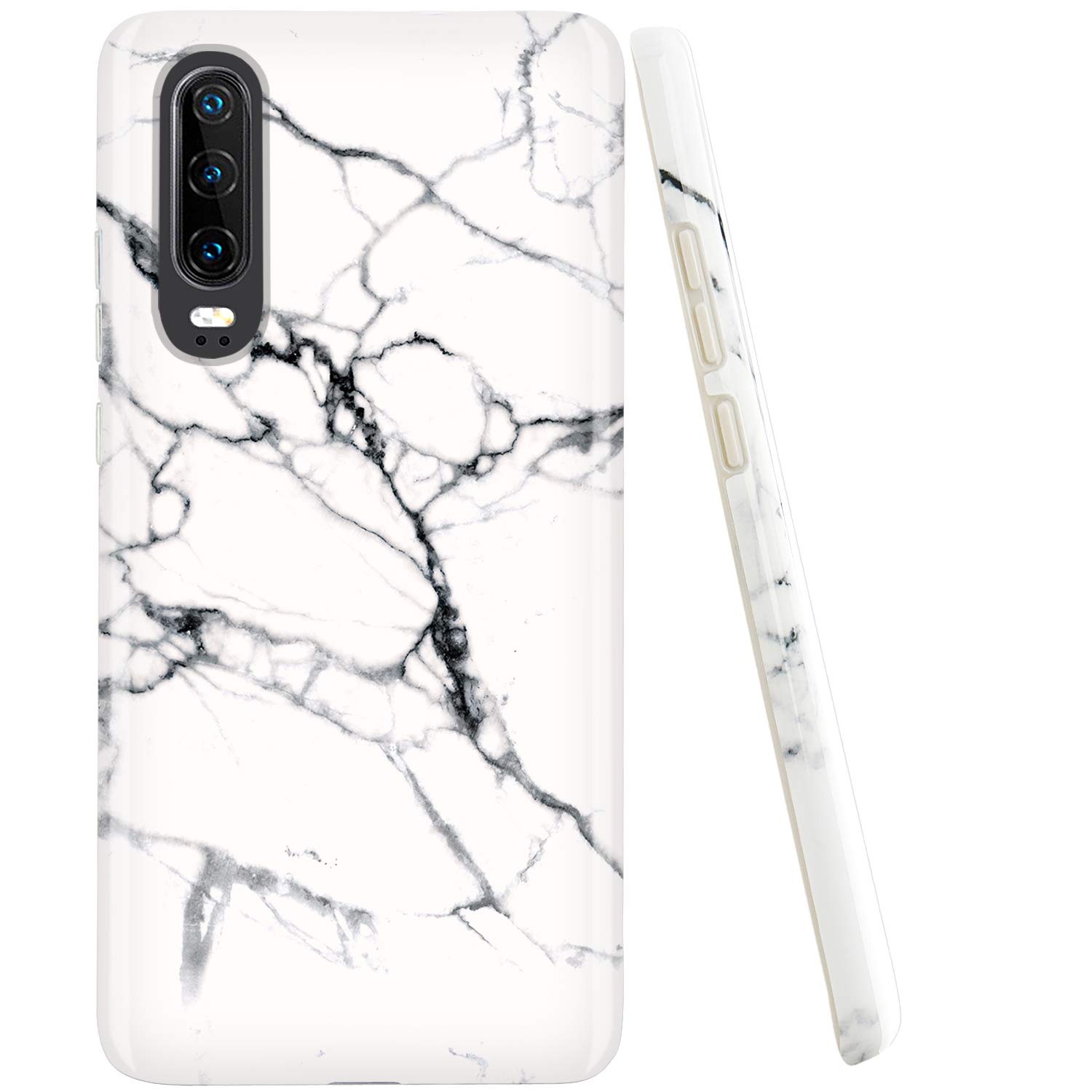 JAHOLAN Huawei P30 Case White Marble Design Clear Bumper TPU Soft Rubber Silicone Phone Case Compatible with Huawei P30