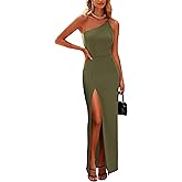 PRETTYGARDEN Women's Summer Formal Wedding Guest Dresses One Shoulder Spaghetti Strap High Slit Maxi Bodycon Dress