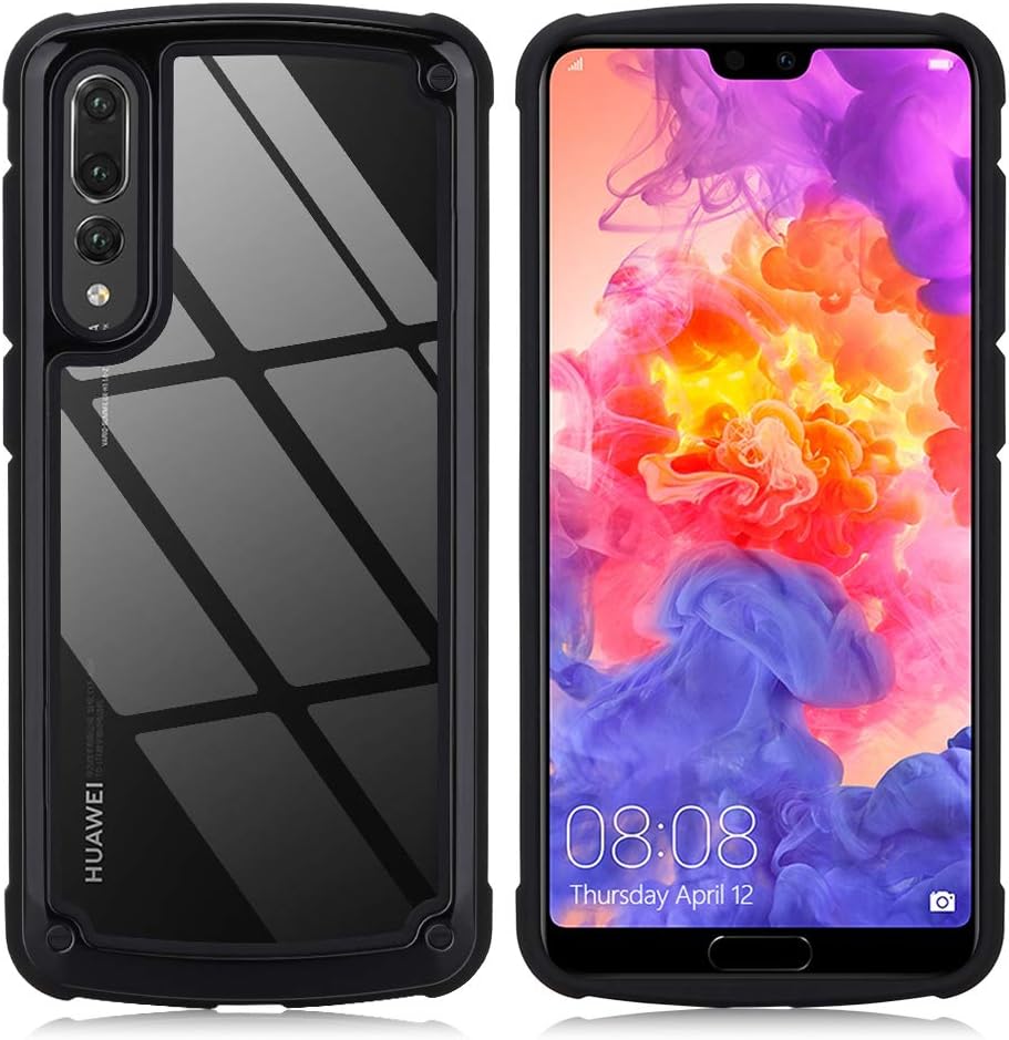 CRESEE P20 Pro Case Clear, Transparent Back Panel PC TPU Silicone Hybrid Thin Lightweight Clear Cover Case Shockproof Bumper Scratch Resistant Slim Fit Case for Huawei P20 Pro (Black)