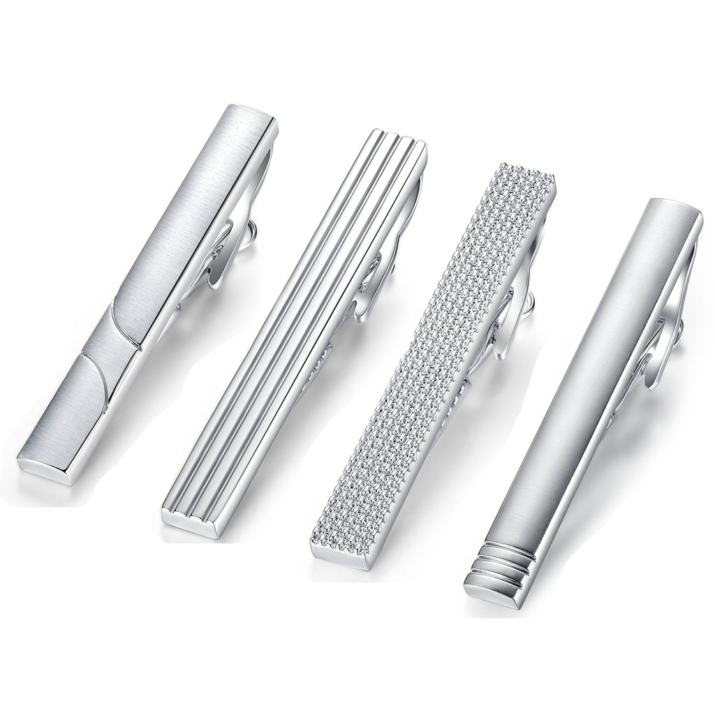 4pcs Set Honey Bear Mens Tie clips Set Tie Bar for Normal Size Tie - Stainless Steel for Business Wedding Gift,Silver (5.4cm for normal size tie with box)