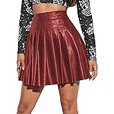 Women's Faux Leather Mini Skirt Classic high Waisted Skirt Pleated Skirt PU Skirt
