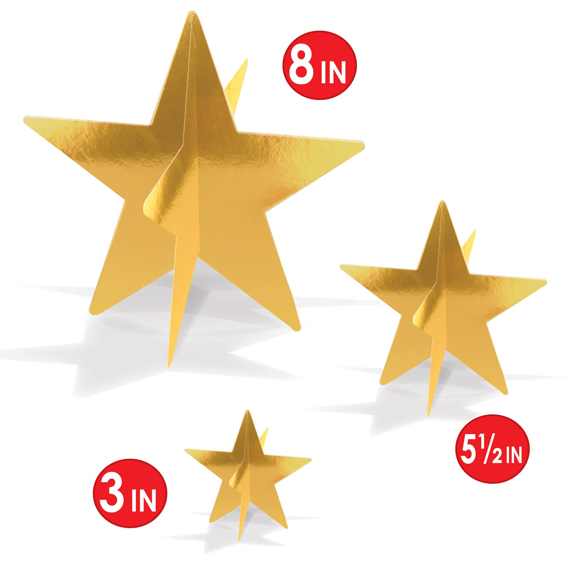 Beistle 9-Count 3-D Gold Star Centerpieces, Starry Night Decorations for Table in 3 Sizes, NYE Party Decor Cutouts & Celebration Table Accessories