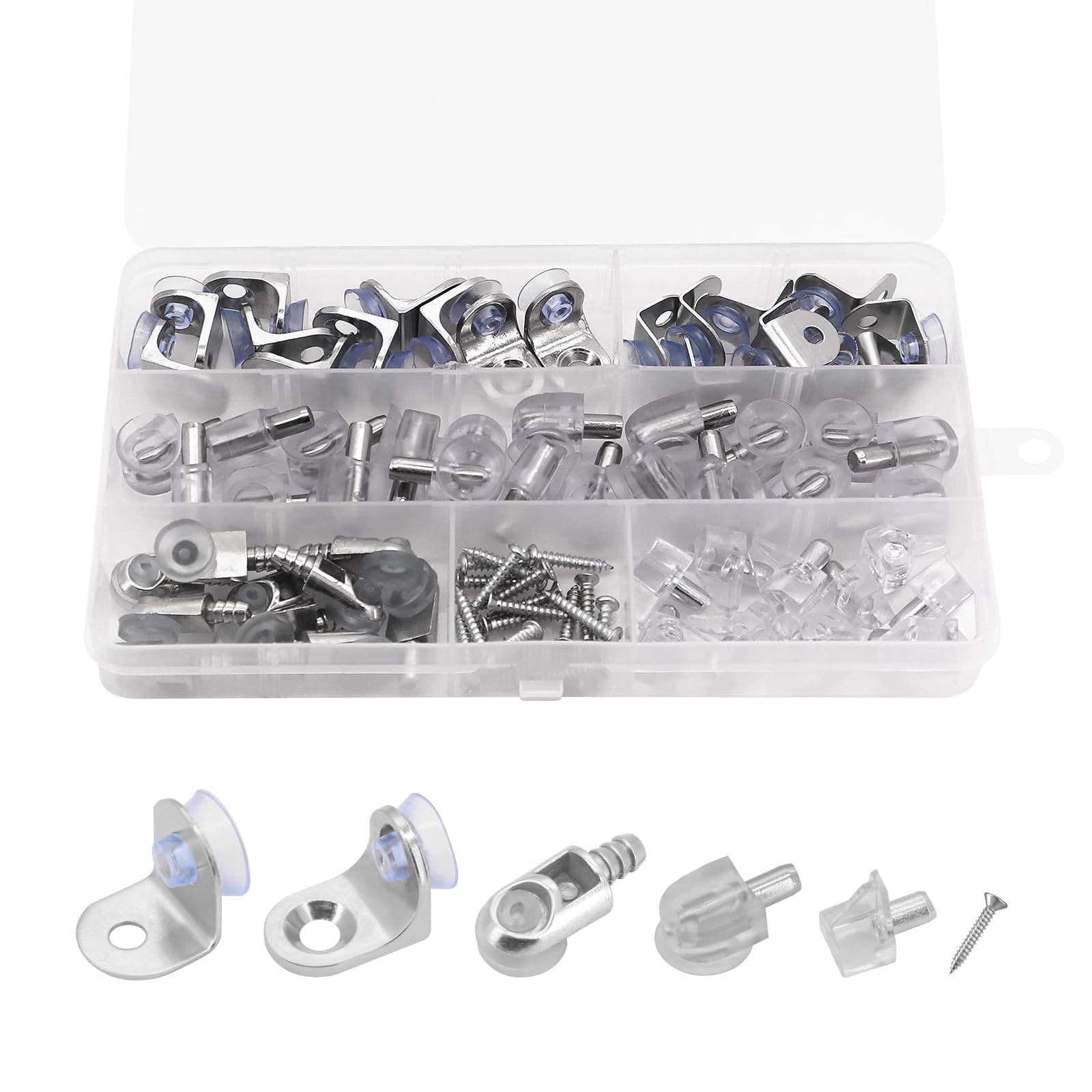Yuhtech 80 Pcs Glass Shelf Bracket, Right Angle Fixing Bracket with Suction Cup, Shelf Support Pegs, for Glass Bathroom Shelf Cabinet Closet Cupbord