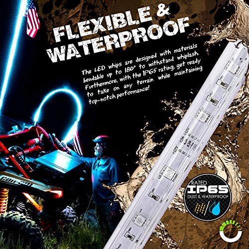 image for ONLINE LED STORE 2pc 4ft LED Whip Lights w/Flag [21 Modes] [20 Colors]
