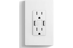 SURAIELEC 15 Amp GFCI Outlet with Dual USB-A Ports, Self-Test GFCI Electrical Outlet Combination with USB-A, Tamper-Resistant GFCI Outlet, Screwless Wall Plate Included, ETL Listed, White,1-Pack
