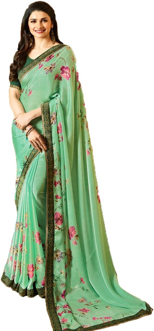 RAJESHWAR FASHION WITH RF Women's Georgette Printed Saree with Blouse Piece Material (Multicolor)