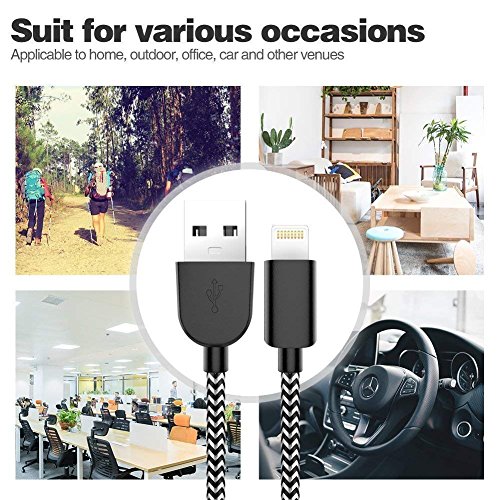 image for TNSO Phone Cable 5 Pack [3/3/6/6/10FT] Extra Long Nylon Braided USB Ch