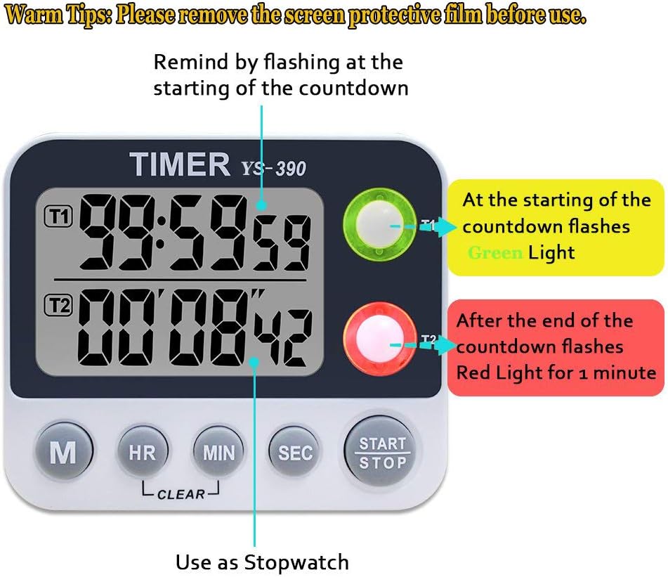 XREXS Digital Dual Kitchen Timer, Adjustable Alarm Volume Cooking Timer