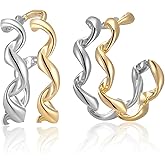 Dnswez Gold Chain Dangle Earrings for Women, Two Tone Gold Silver Hoop Earrings Studs Lightweight Hypoallergenic Statement Earrings Jewelry