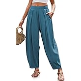 TARSE Women’s Linen Harem Pants Loose Fit Boho Pants with Wide Waistband Casual Lounge Trousers for Summer Beach Vacation