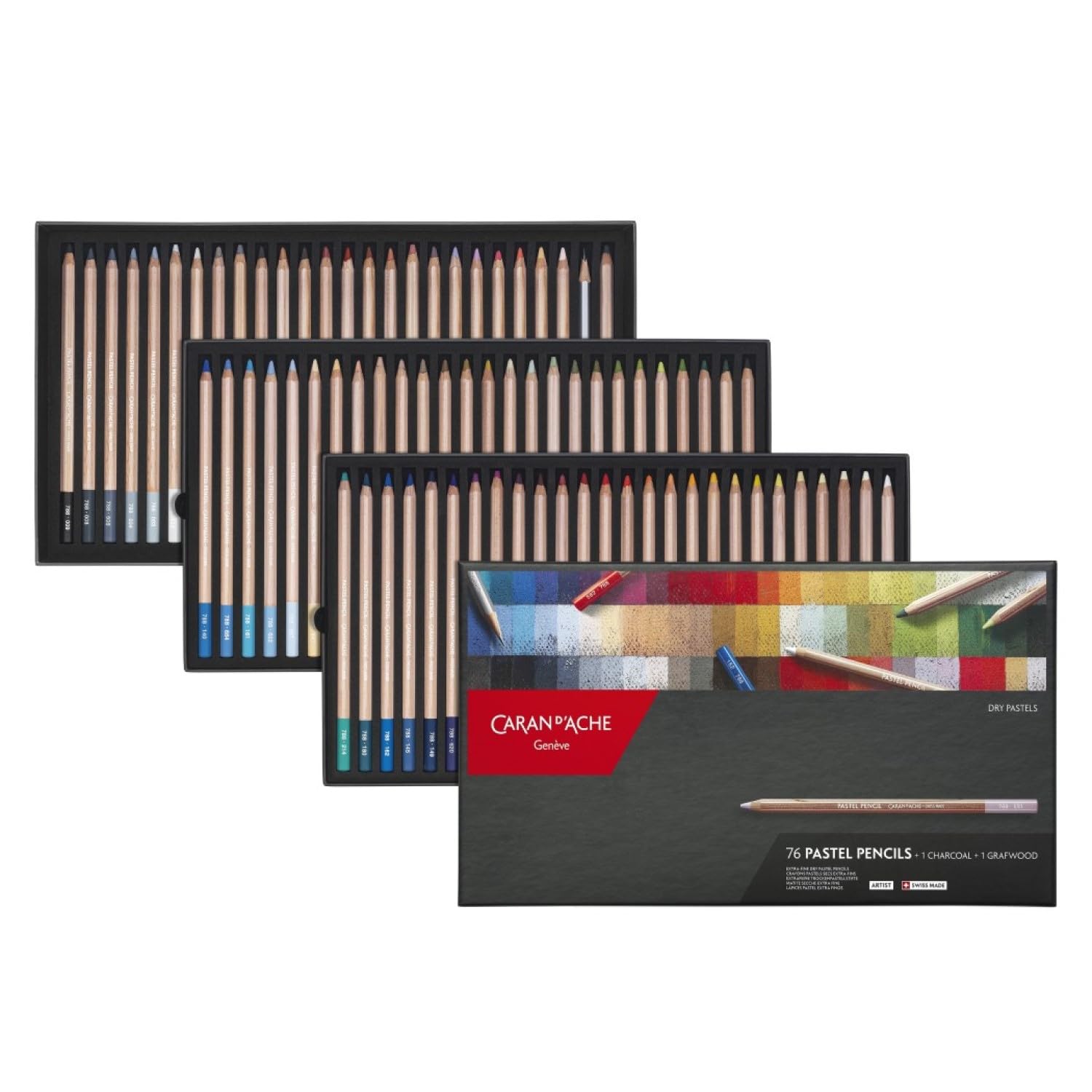 Caran d'Ache - 76 pastel pencils + charcoal + grafwood pencil - coloured pencils 788.376