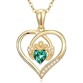 SISGEM 14K Gold Claddagh Heart Necklaces for Women, Solid Gold Emerald Claddagh Love Heart Pendant Women Jewelry Anniversary Birthday Gifts for Her, 18"