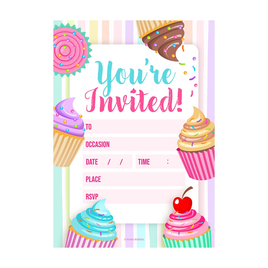 32 Kids Childrens Birthday Party Invitations with Envelopes Invitation Cupcake Birthday Party Invitations Invites A6 UK Designed & Printed