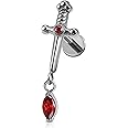 FINE4U 1PC ASTM F136 Titanium Sword Piercing Jewelry for Conch, Tragus, Helix 16G 8mm, Implant Grade Hypoallergenic Flatback Stud