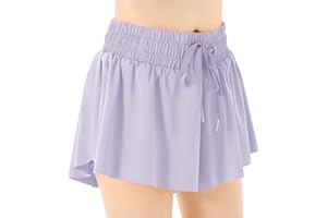 QOONOO Girls Butterfly Athletic Shorts, Kids Flowy Shorts with Pocket 2-in-1 Running Shorts Active Workout Cheerleading