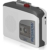 Reshow Cassette Tape Player Portable, Cassette Player Recorder with Built-in Speaker, USB-C Power, for Music Playback, Recording, Students, Travel, Nostalgic Music Lovers (Grey White)