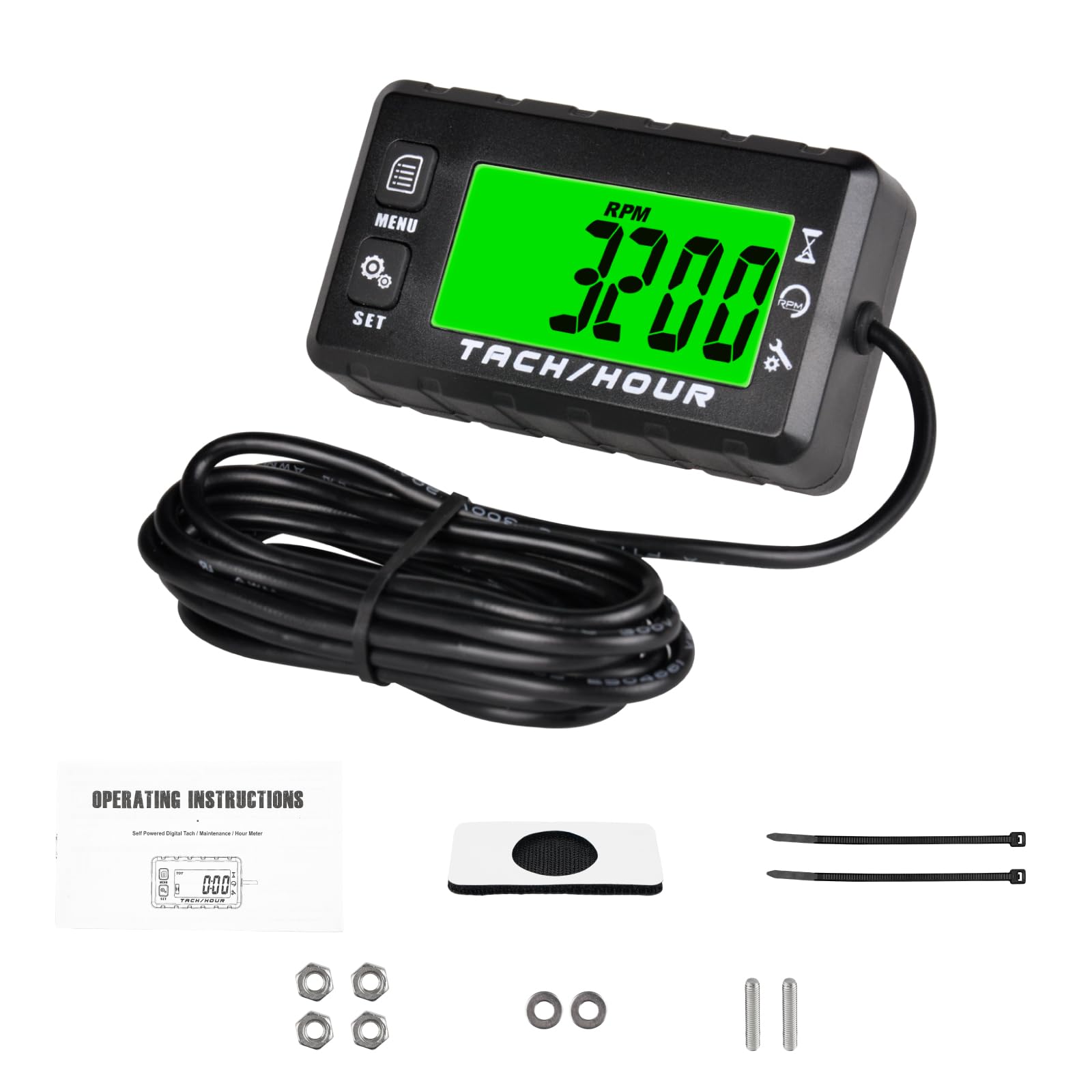 Jayron JR-HM058 Digital Hour Meter Tachometer,2 System Options,Countdown Maintenance Rminder,Backlight Setting,Resettable Max Speed,Replacement Battery Reminder,OFF,for Motorcycles,Lawn Mowers