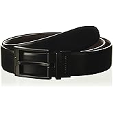 Perry Ellis Men's Portfolio Men’s Cop Belt with Burnished Edges, Matte Leather, Reversible, Single Prong Buckle, Black