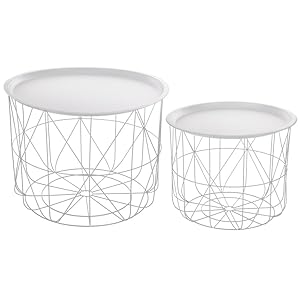 Set di 2 tavolini da caffè impilabili con ripiani amovibili - Design e moderni - Colore: BIANCO