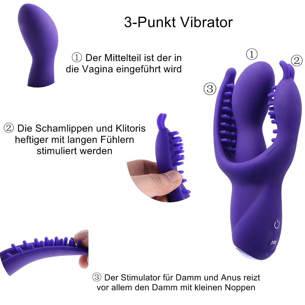 Triple Vibratoren 3-Punkt Vibrator Sux Butterfly für Sie mit Klitoris und Anusreizarm aus Silikon Teaser Play