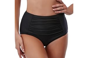 LAPHEE ROSE High Waisted Bikinis for Women Bathing Suit Bottoms with Tummy Control Ruched Black Full Coverage