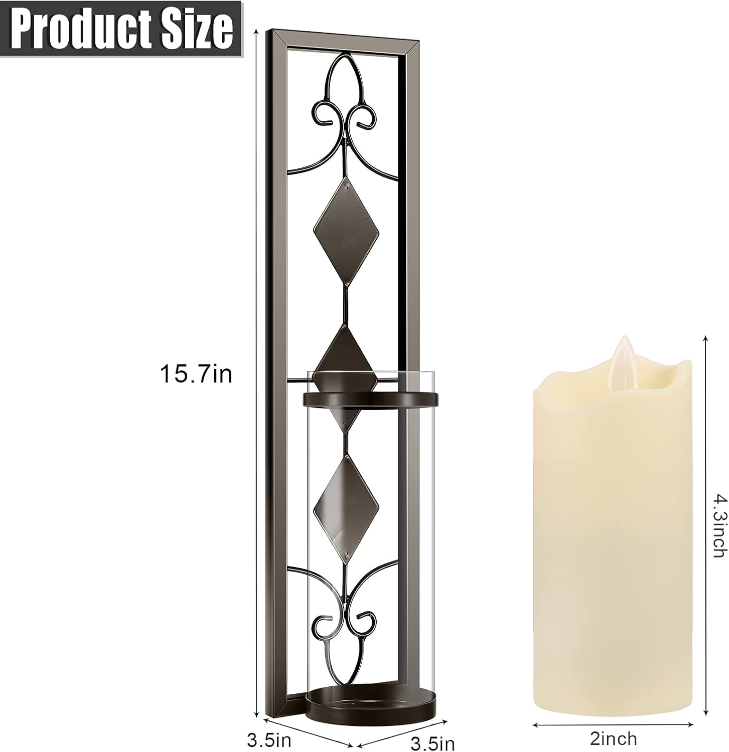 2 Set Wall Sconces Candle Holders Metal Wall Decorations Antique-Style Metal Sconces with Battery Operated Candles for Living Room, Bathroom, Dining Room, Patio or Office: Furniture & Decor