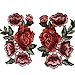 Franterd 2PC DIY Roses Pair Flowers Floral Collar Bouquet Boho Embroidered Appliques Iron-ons Patches Sticker Applique Badge (A, Red)